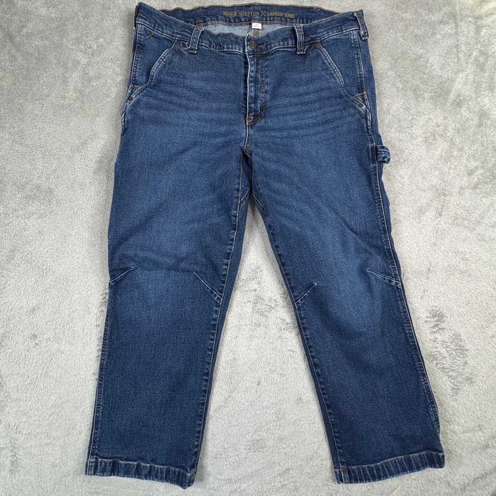 Blake Shelton x‎ Lands End Mens 40x27 Carpenter Jeans Blue Utility Work Pants